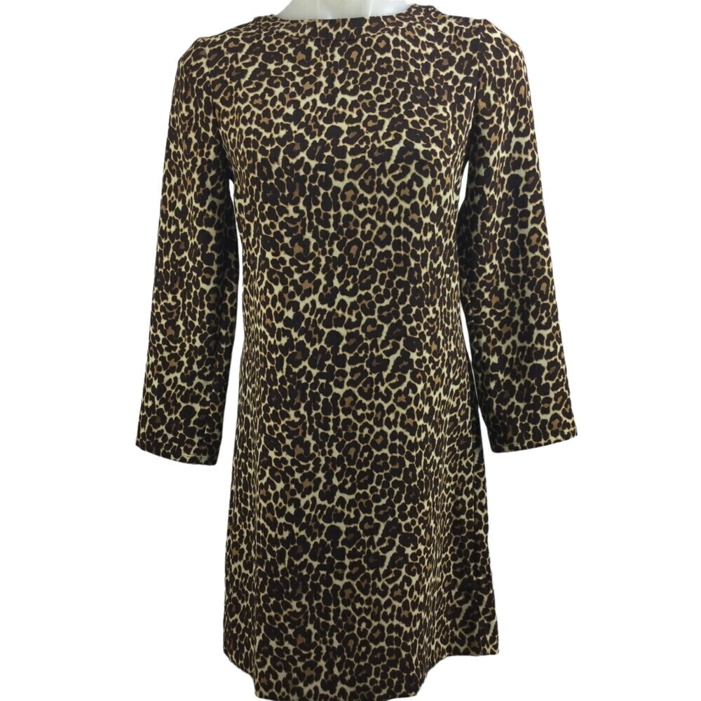 J. Crew Womens Leopard Print Crepe Long Sleeve Shift Dress Brown Sz 00 NWT K2150